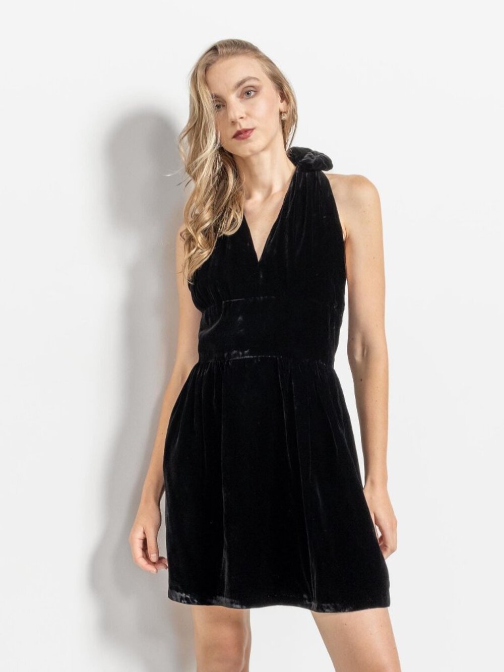 VELVET HALTER DRESS Vintage Black Mini Party Fancy Backless / Small